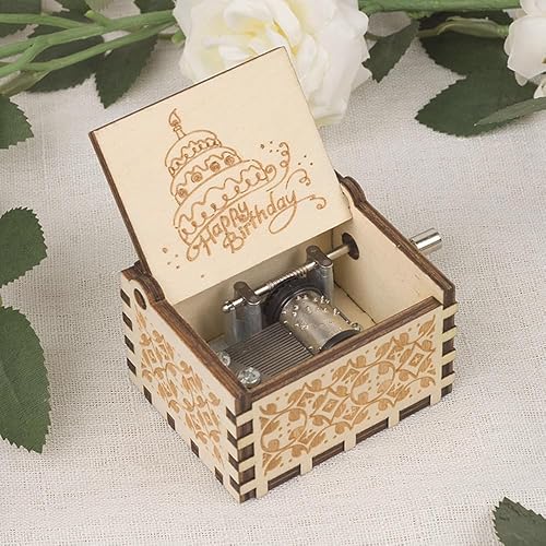 Miniatura 3 de Muzero Caja de música de feliz cumpleaños, regalo de cumpleaños para hija, hijo, esposa, marido, novio, novia, caja musical de manivela de madera