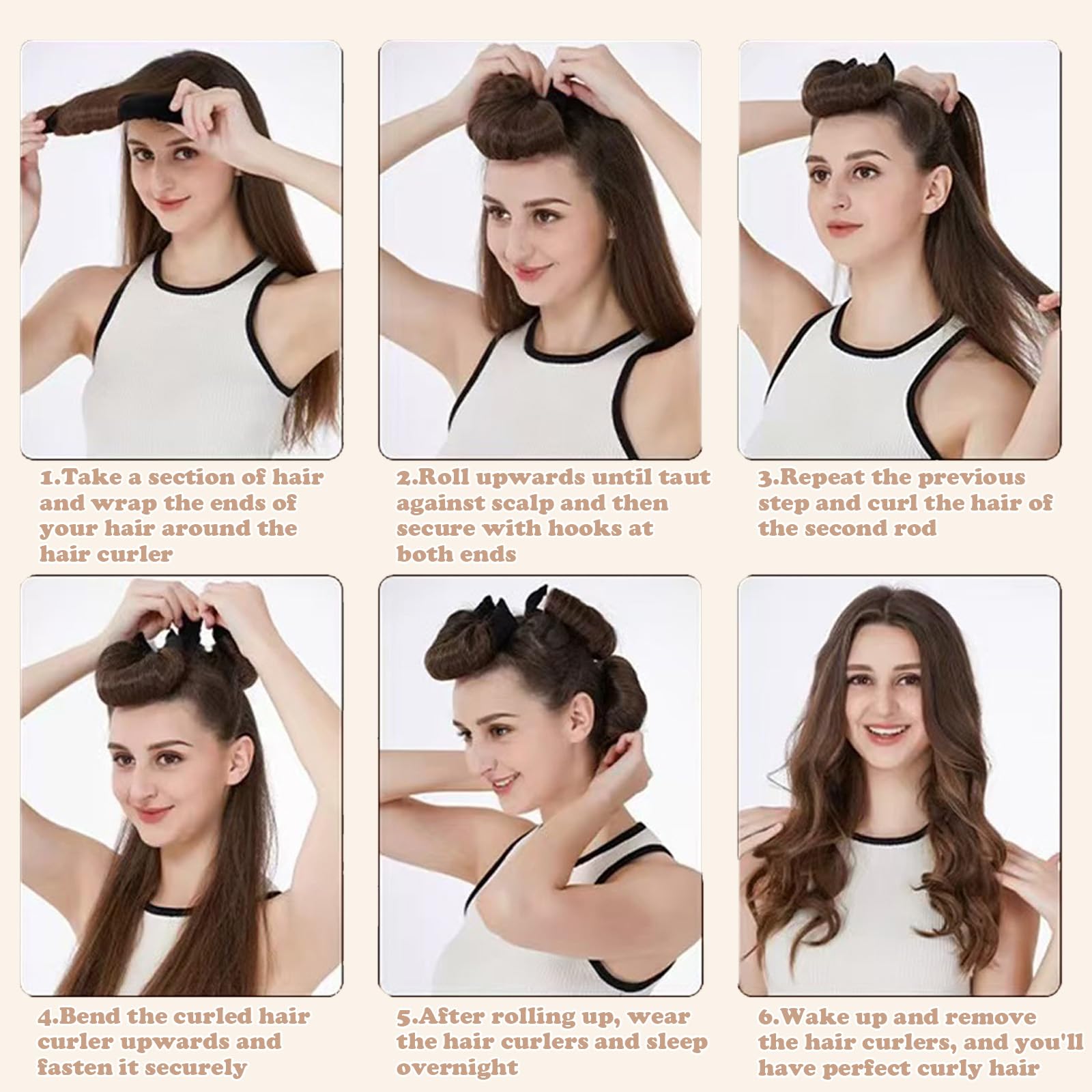 Rizos sin calor durante la noche, 5 rizadores de pelo sin calor para dormir en varillas suaves durante la noche, rodillos de pelo sin calor, varillas rizadoras para mujeres, cabello largo con 7
