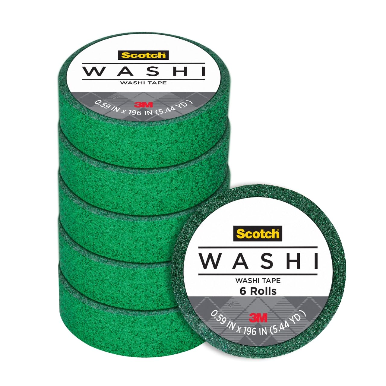 Scotch Expressions Glitter Washi Tape, Arts and Crafts Tape, .59 in x 196 in, Dark Green Glitter, 6 Rolls