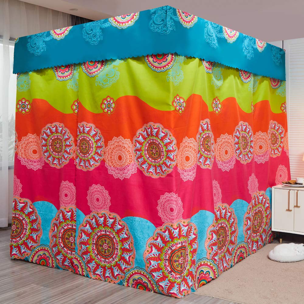 ZIQINPSQ Bed Canopy Canopy Bed Curtains, Bohemian 4 Corner Post Bed Curtains for Adults Girls Bedroom Decor (Double, Multicolor C) - Image 2