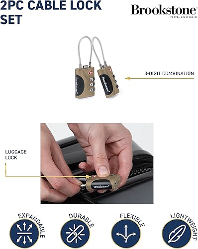 Miniatura 2 de Brookstone Candado de cable Paquete de 2 candados de viaje para equipaje de 3 dígitos aprobados por la TSA Candado de alambre de combinación