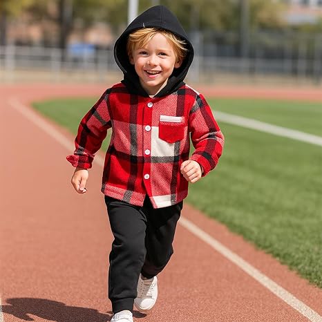 Ensemble Vêtements Garçon 2 Pièces Coton Plaid Hoodie + Pantalon 2-7 Ans - Sweatsuit Chaud Et Confortable