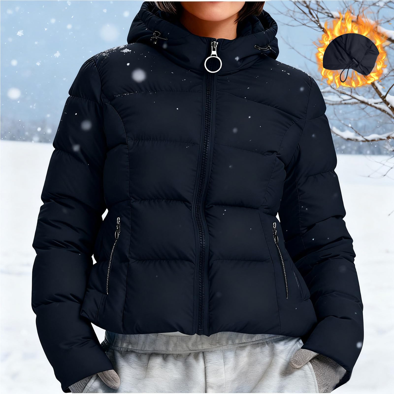 HAOLEI Chaqueta Mujer Invierno Chaquetas Acolchado con Capucha Cálido Abrigo Parka con Capucha Viento Cremallera Grueso y Cálido Cazadora Manga Larga con Bolsillos Otoño Invierno Ligero Outwear