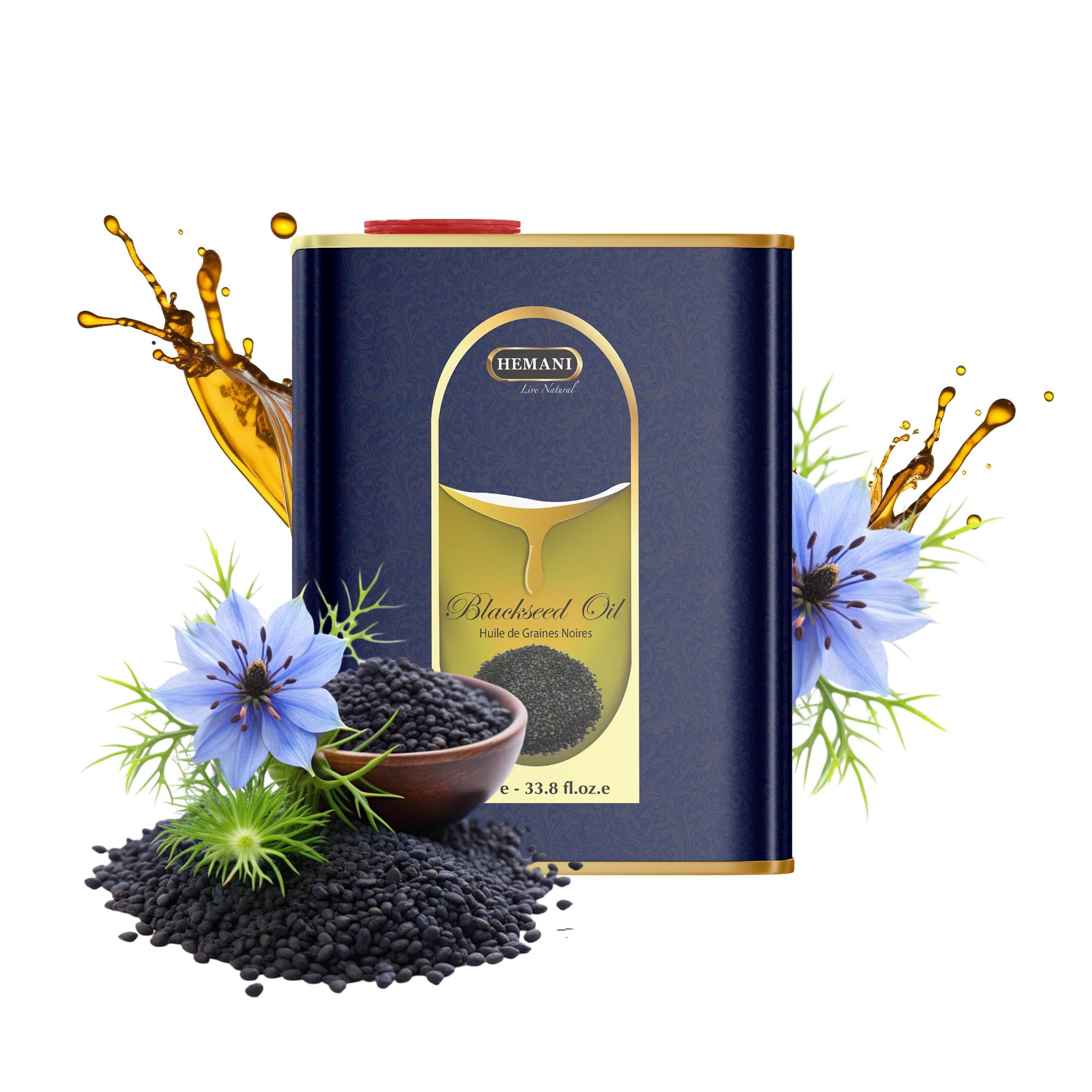 Hemani Black Seed Oil 1000ml - Pure Premium Cold Pressed Nigella Sativa Black Cumin Oil for Digestive Health, Brain Function, Immune System Support. Natural Source of Thymoquinone