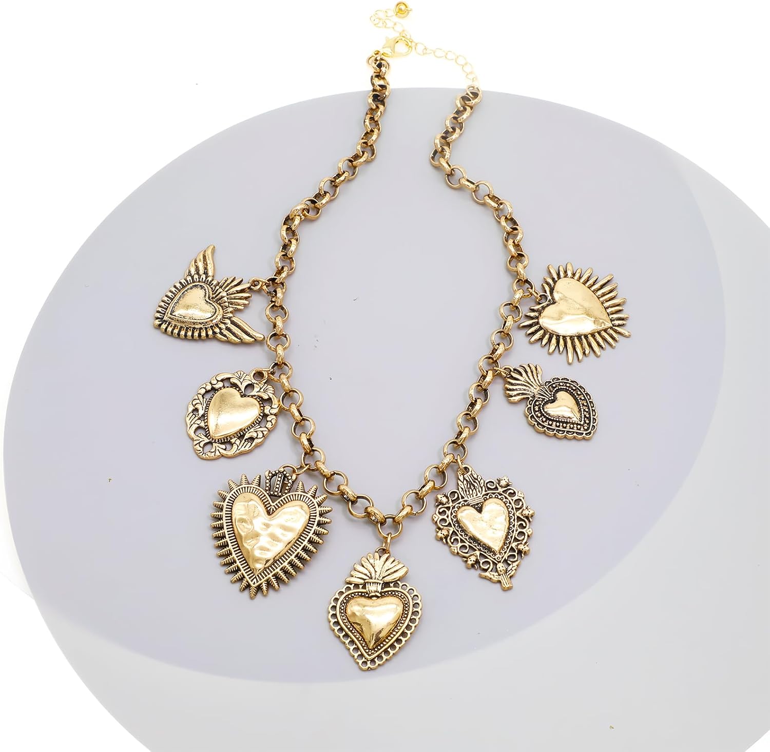 Chunky Heart Charm Necklace for Women 14K Gold Plated Paperclip Chain Statement Necklaces Sun Star Coins Sea shell Western Vintage Jewelry - Image 4