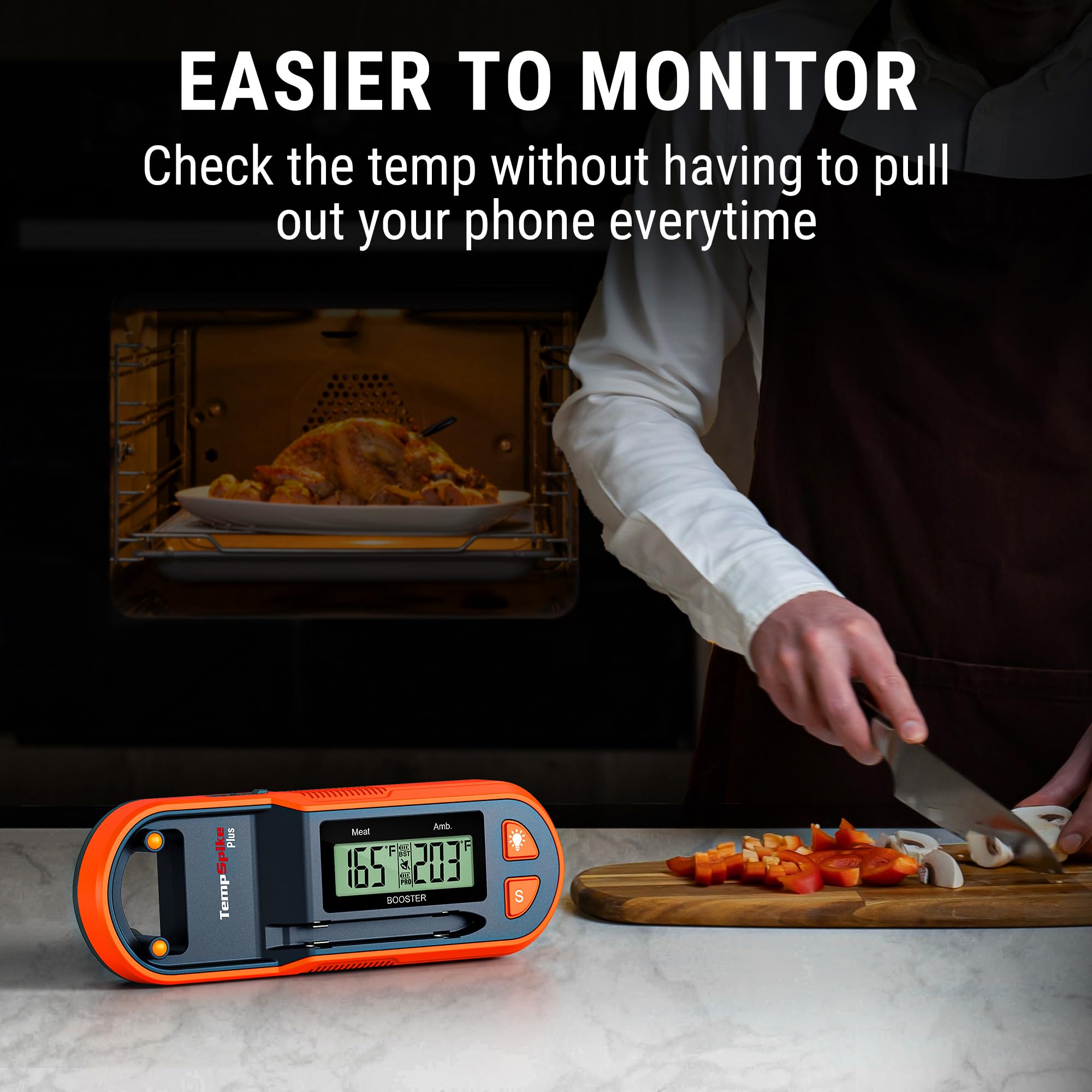 Thermopro TempSpike - Termometro per carne senza fili con sonda ultra sottile, termometro digitale senza fili con amplificatore LCD, termometro per carne Bluetooth per barbecue, grill, affumicatore,