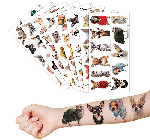 Miniatura 6 de Chihuahua - Tatuajes temporales para perro, suministros para fiesta de cumpleaños, recuerdos, tema, divertido, chihuahua, perro, cachorro, súper