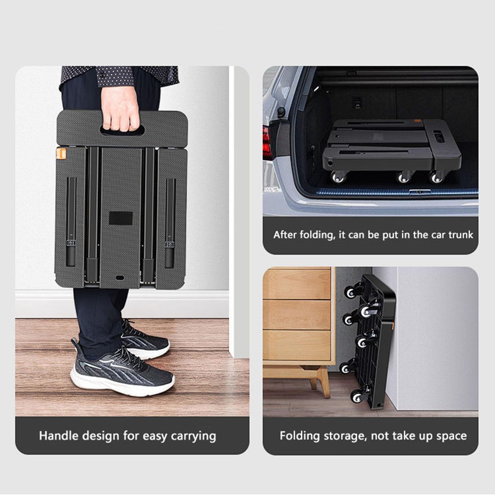 Cocoarm Carrello Pieghevole, Carrello a Pianale in ABS con 6 Ruote, capacità 500 Libbre, Piattaforma Allungabile da 17 a 22 Pollici, Freno e 2 Corde, a Mano Pieghevole per Bagagli da Viaggio,