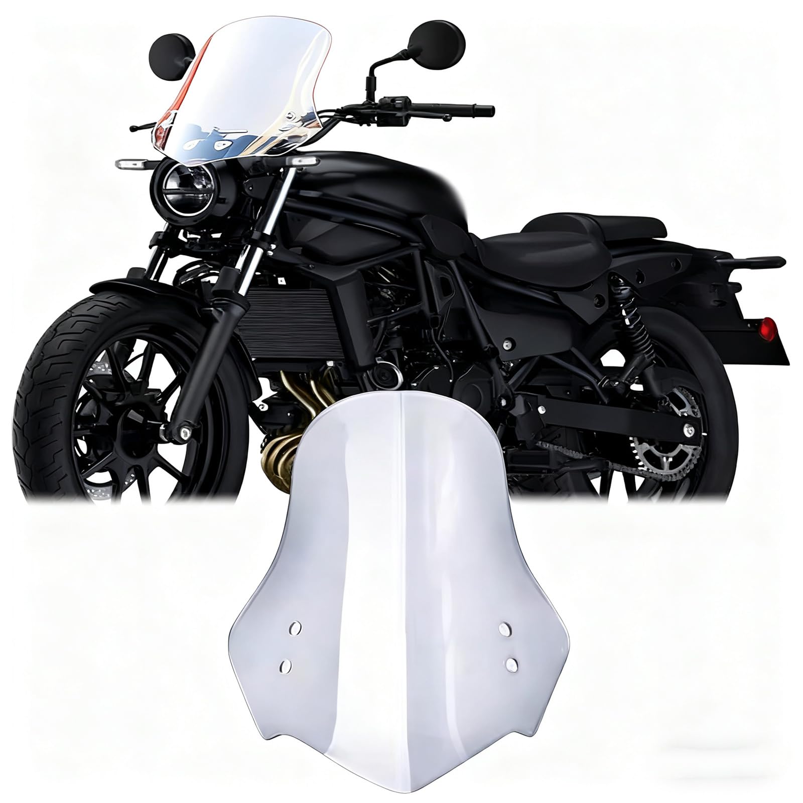 FOR Eliminator450 500 SE Eliminator SE 400 500 450 2023-2025 All Years Motorcycle Windshield Air Fairing Wind Deflector Handlebar Windshield Motorcycle Accessories (50cm×44cm)