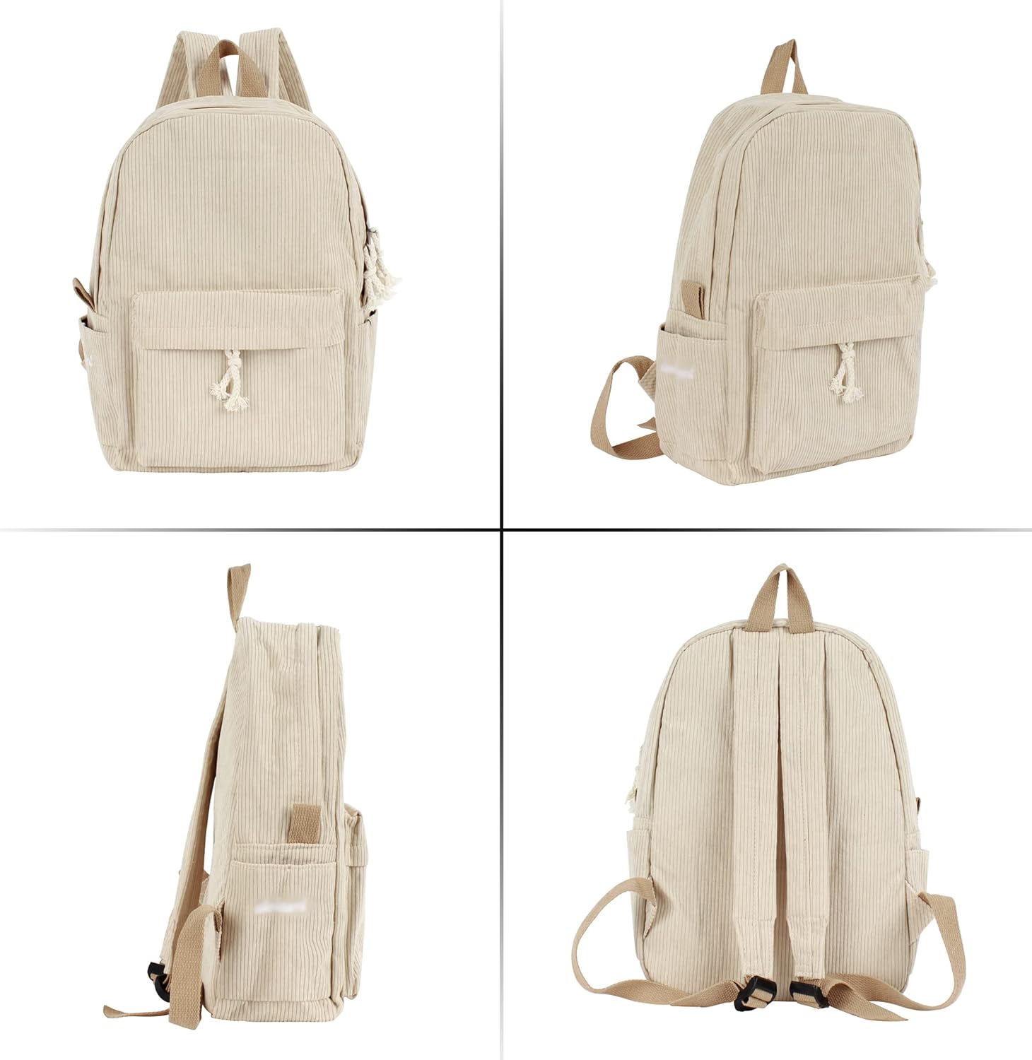 Lobagve Corduroy Backpacks Lightweight Casual University College Bookbag Travel Daypack for Women Men,Beige