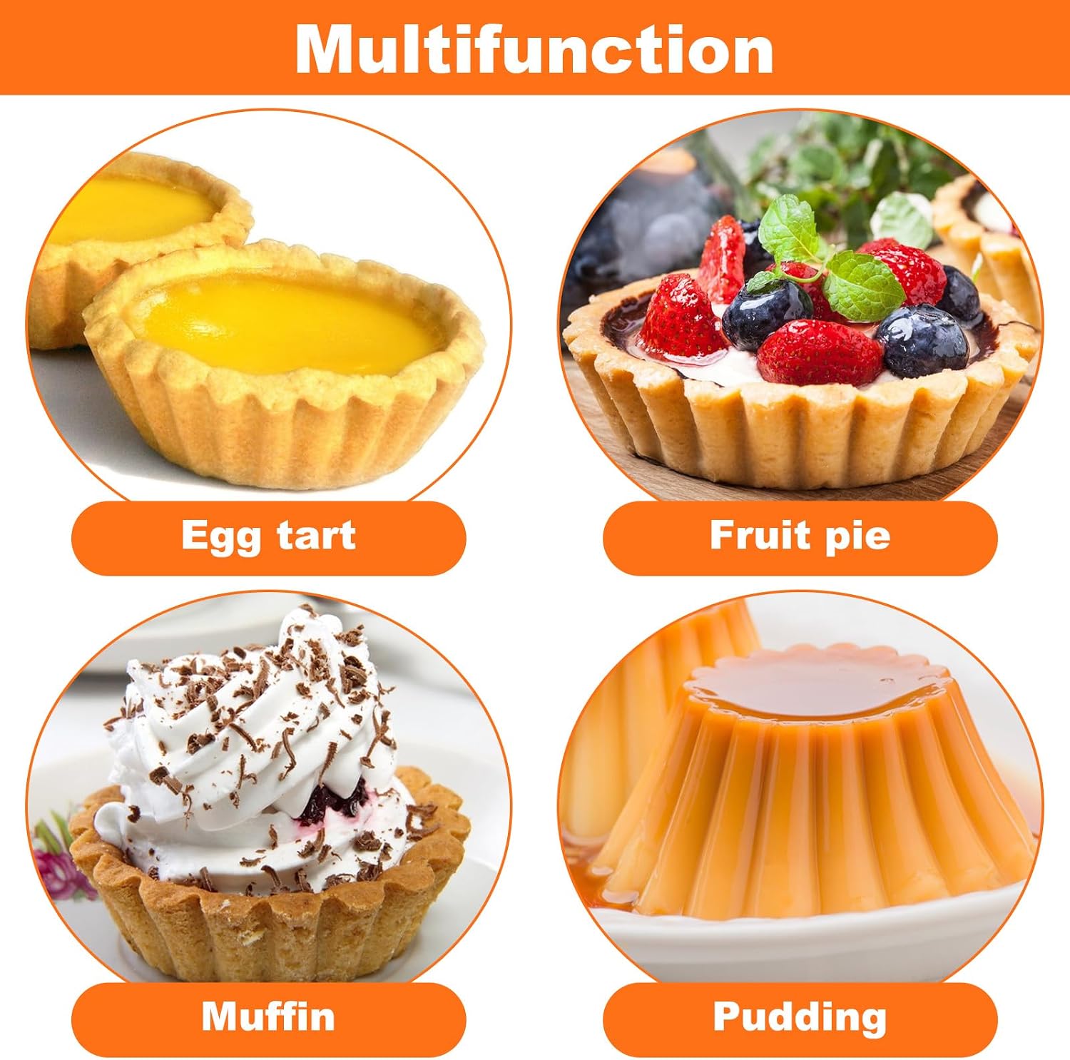 50 Pcs Egg Tart Mold for Baking, 3.8 Inch Stainless Steel Mini Tart Tin Pans Reusable Ensaymada Molder Filipino, Brioche Tins Mould for Tart Shells, Cupcakes, Mini Cake, Pudding, Muffin