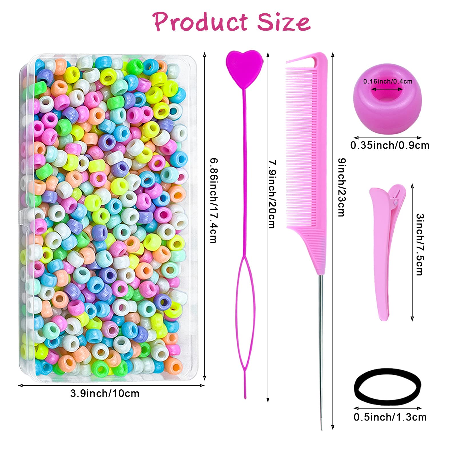 1008-teiliges Haarperlen-Set mit Haarstyling-Werkzeug, 500 Pony-Perlen, 500 kleine elastische Gummibänder, 1 Rattail-Kamm, 2 Entenschnabel-Clips, 5 schnelle Perlen für Kinder und Mädchen, Haarzöpfe