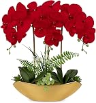 Orchid Fake Flowers 18in White Artificial Orchid Silk Flowers in Black Pot Faux Orchid Arrangement for Home Office Bathroom Dining Table Modern Decoration