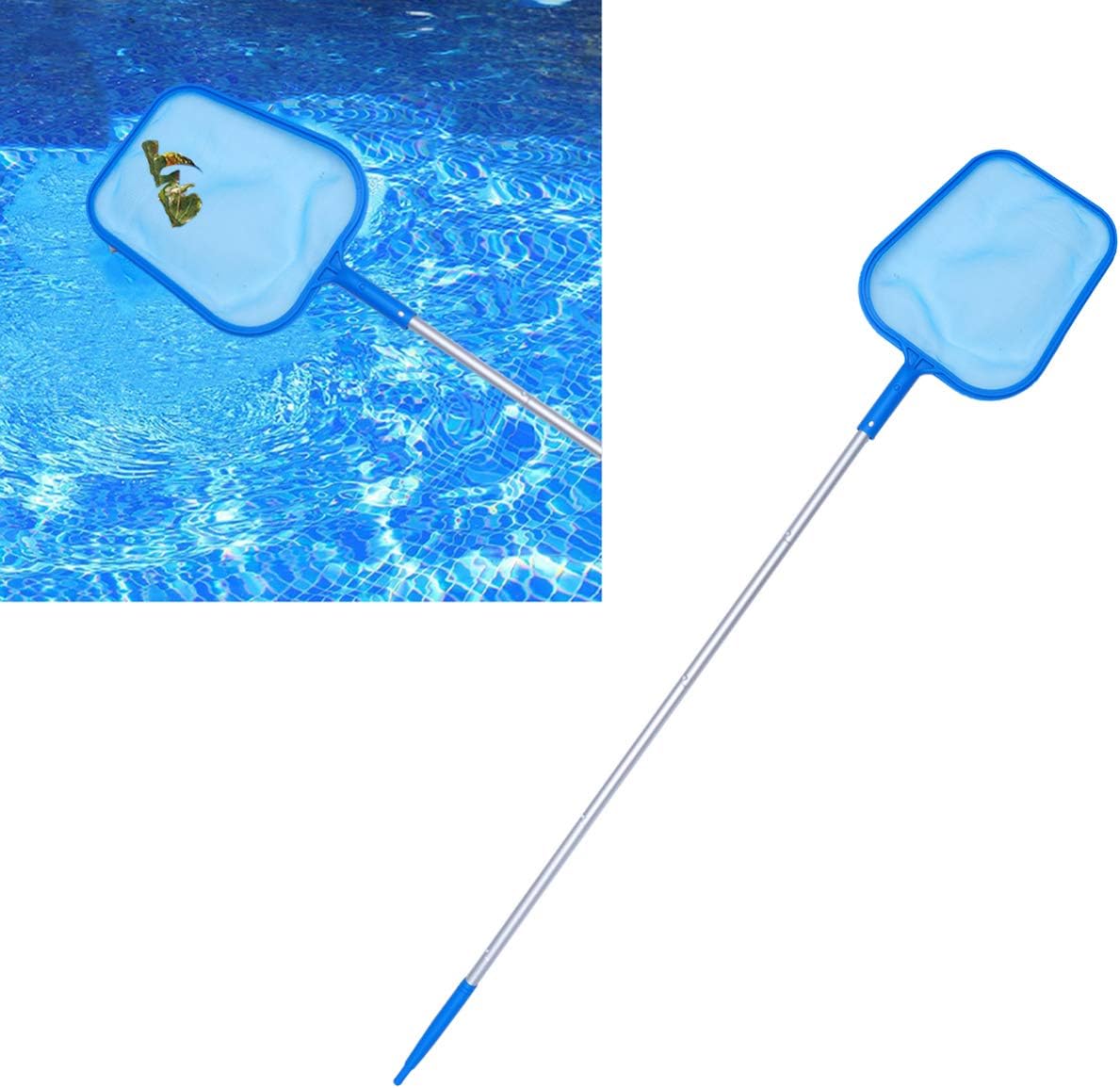 Pool Leaf Rake Skimmer Net with Section Pole for Cleaning Leaves and Debris Swimming Pools Hot Tubs and Fountains Durable Mesh Frame Design