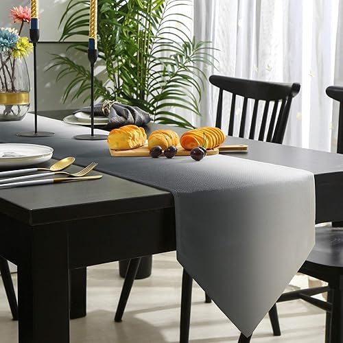 Miniatura 3 de SunShine Day Camino de mesa de arpillera de lino gris degradado, 13 x 70 pulgadas de largo, bufandas de tocador degradadas blancas y negras,