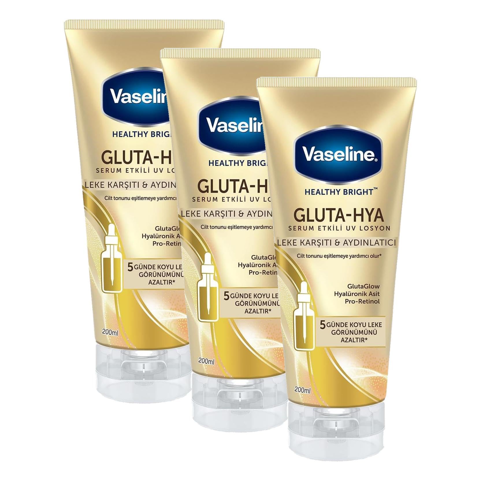 Vaseline Gluta Hya Serum Etkili UV Losyon Leke Karşıtı ve Aydınlarıcı 200 ml (3 paketi)