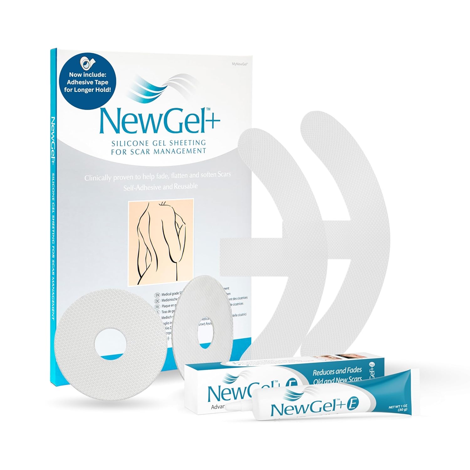 NewGel Plus by MyNewGel Breast Scar Care Bundle, Scar Gel with Vitamin E for Day + Ultra Thick Silicone Sheeting (CLEAR) for Night, All Day Treatment