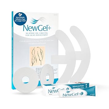 NewGel Plus by MyNewGel Breast Scar Care Bundle, Scar Gel with Vitamin E for Day + Ultra Thick Silicone Sheeting CLEAR for Night, All Day Treatment