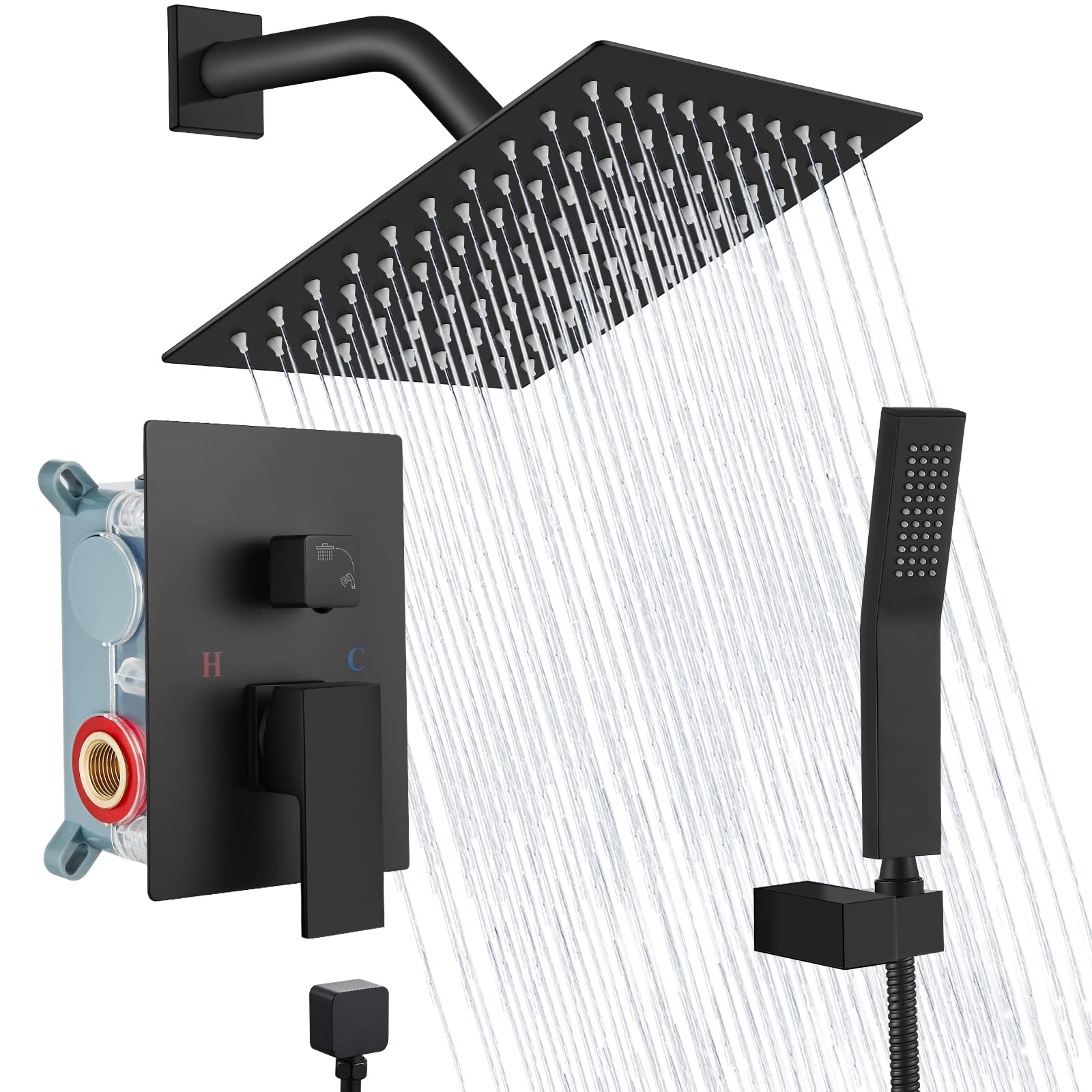Buy Matte Black Rain Shower System Wall Shower Faucet Set 8 Inch Square