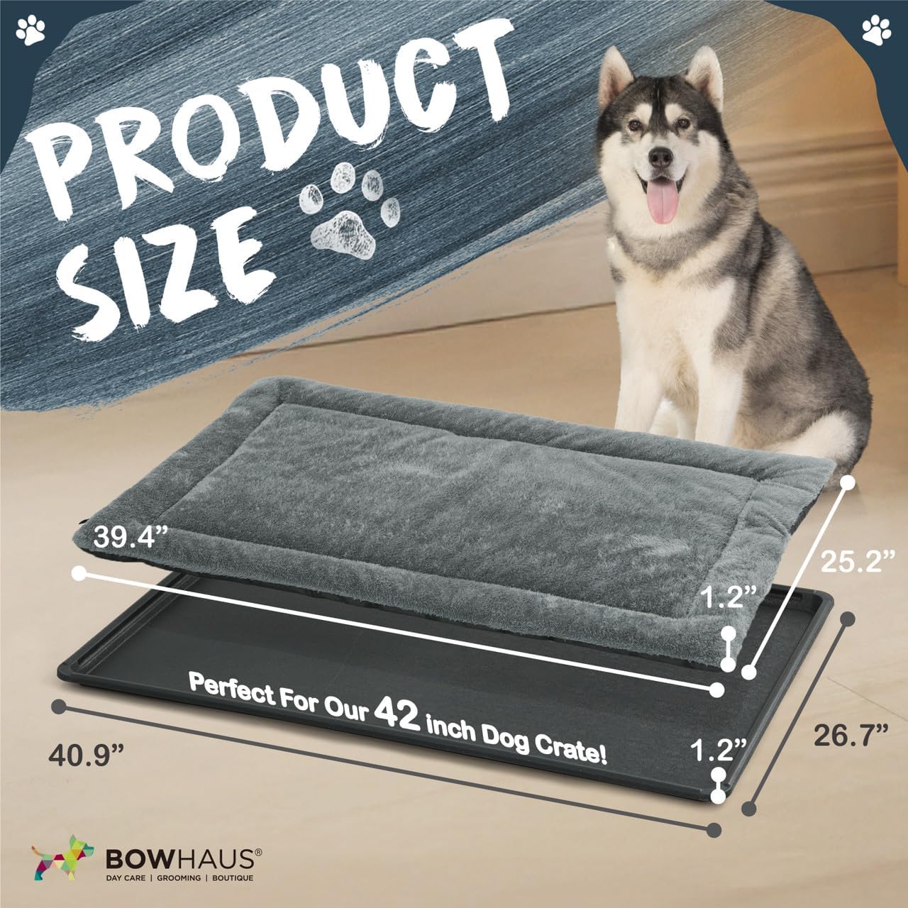 BOWHAUS Machine-Washable Dog Bed Pad & Tray for 42-Inch Kennel, Non-Slip Flat Cozy Sleeping Mat & Easy-Clean Plastic Replacement Crate Pan, Comfortable & Durable for Dogs, Rabbits, Cats, Various Pets