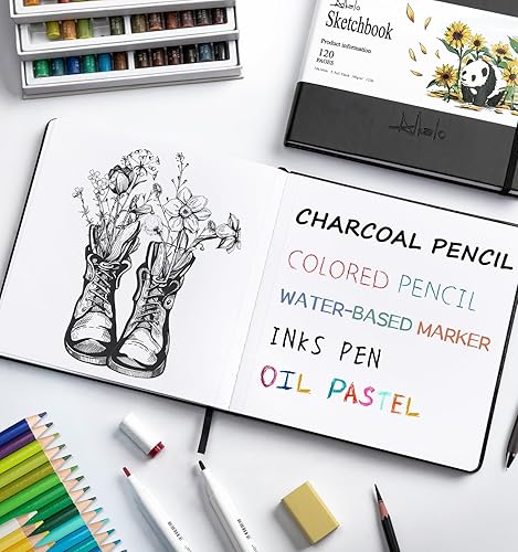 Vista 35 de Cuaderno de bocetos cuadrado para dibujo, libro de bocetos de 120 páginas, papel grueso de 122 libras/180 GSM, cuaderno de bocetos de medios mixtos