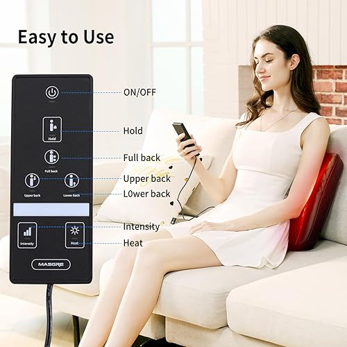 Miniatura 4 de Masajeador de espalda Shiatsu con calor, masaje de amasamiento 4D enrollable hacia arriba y hacia abajo, masajeador eléctrico para aliviar el dolor