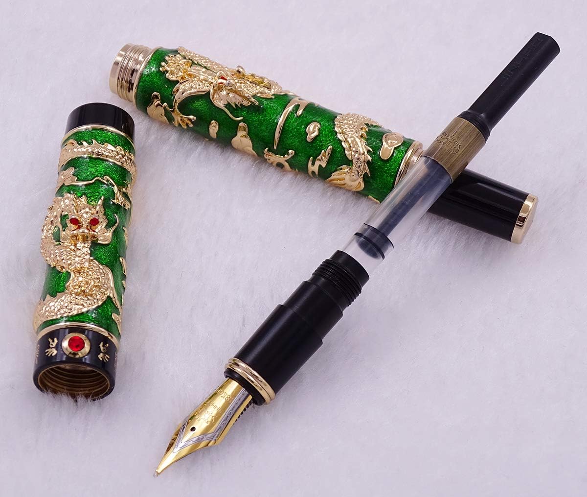 Jinhao Green Cloisonne Enamel Dragon Playing Pear Fountain pen, Medium Nib Signature & Collection Pens, Business Pen