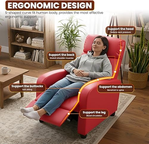 Miniatura 7 de FDW Silla Reclinable para Sala de Estar Asientos de Cine en Casa Sofá Reclinable Individual Salón Lectura con Asiento y Respaldo Acolchados