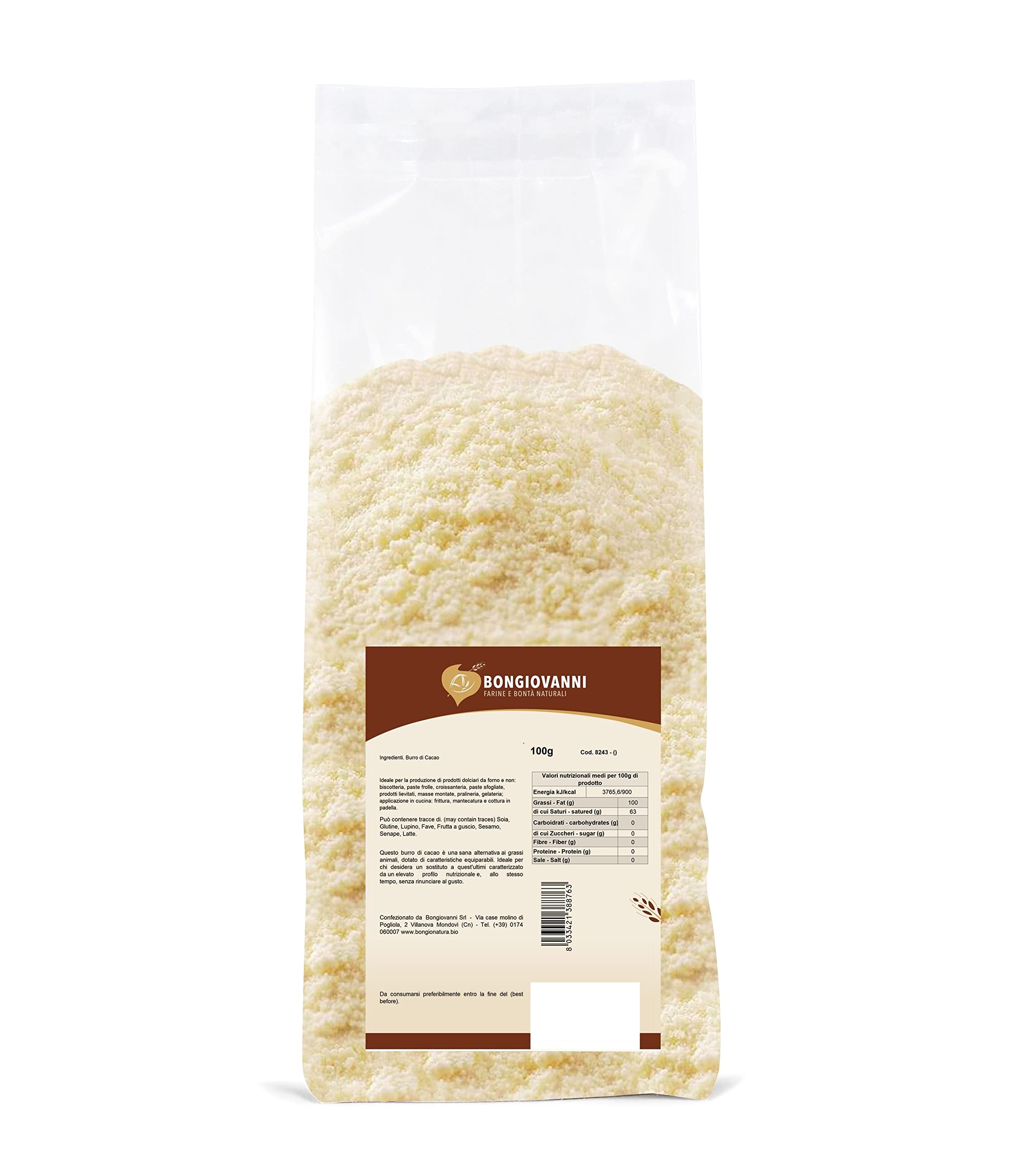 Bongiovanni Bontà Naturali Manteca de Cacao en Polvo, 100 g