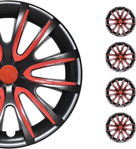 OMAC - Juego de 4 tapas de cubo de 16 pulgadas negro y rojo brillante para Subaru Impreza, Tapas para Rines 16, fundas de rueda premium de 16
