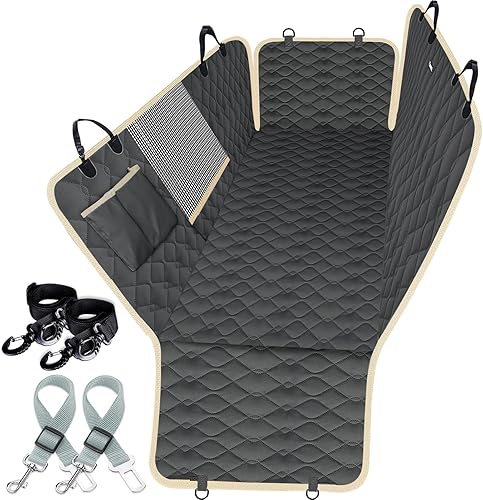 Lassie Fundas de asiento de coche para perro para asiento trasero, impermeables, con ventana visual de malla, duradera, a prueba de arañazos,
