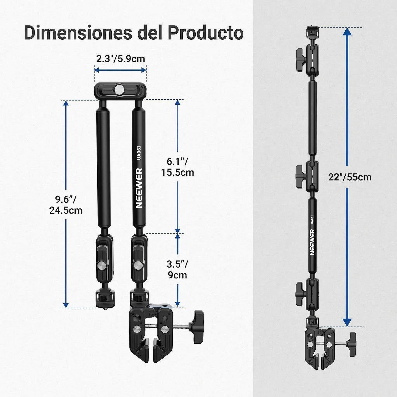 NEEWER Basics - Soporte de Mesa Magic Arm, 55 cm, Brazo micrófono Overhead Porta móvil Escritorio con roscas 1/4" 3/8" para Arri, para DSLR Action CAM Webcam Mic luz LED para ripese vídeo, UA061