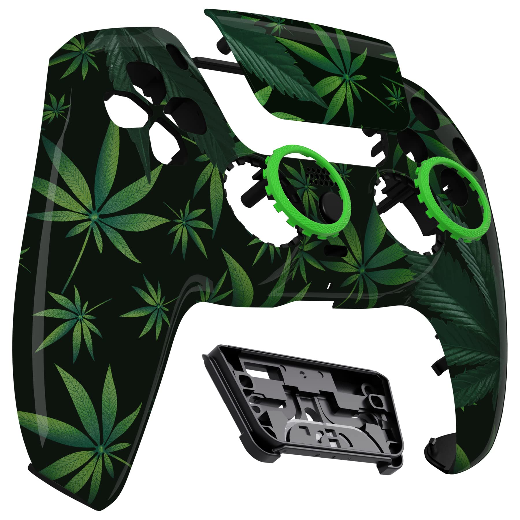 eXtremeRate Luna Cover Ricambio per ps5 Controller,Custodia Copertura Frontale Scocca Shell Ridisegnato&Touchpad&Anelli Compatibile con ps5 Joystick BDM 010/020/030/040/050-Erbe Verdi