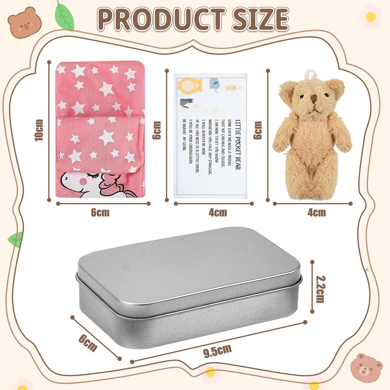 DAVBNM 2 Pcs Little Pocket Bear Hug in a Tin Box Pocket Hug Plush Toys Mini Stuffed Worry Bear Tiny Teddy Bear in a tin Thinking of You Get Well Soon Gifts Lover Friend Couple for Women - Image 3