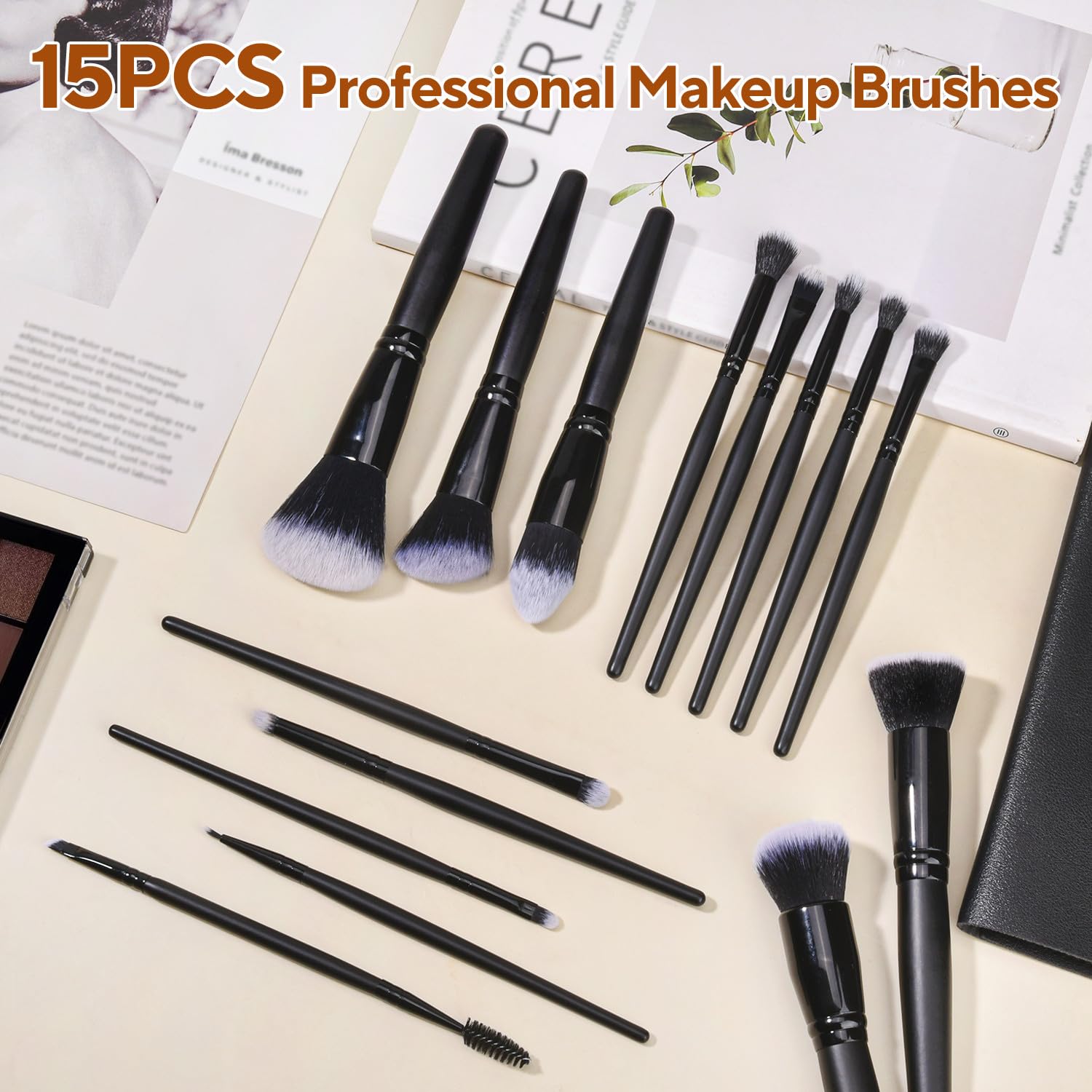 Glamberry Juego de brochas de maquillaje, 15 piezas profesionales de alta calidad para base sintética, contorno, correctores, sombras de ojos, rubor, juego de brochas de maquillaje con estuche