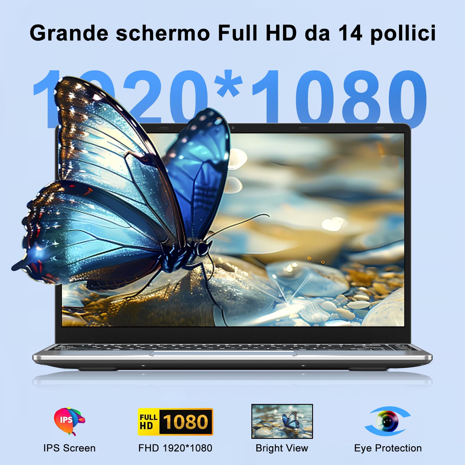 PC Portatile Win11 Computer Portatile Notebook 14 Pollici 6GB 256GB Estensioni SSD 1TB, Laptop Celeron N4020 fino a 2.8GHz, 5000mAh 2.4/5G WiFi 1080FHD BT4.2 USB3.0 Tastiera Italiana Membrana-Argenteo