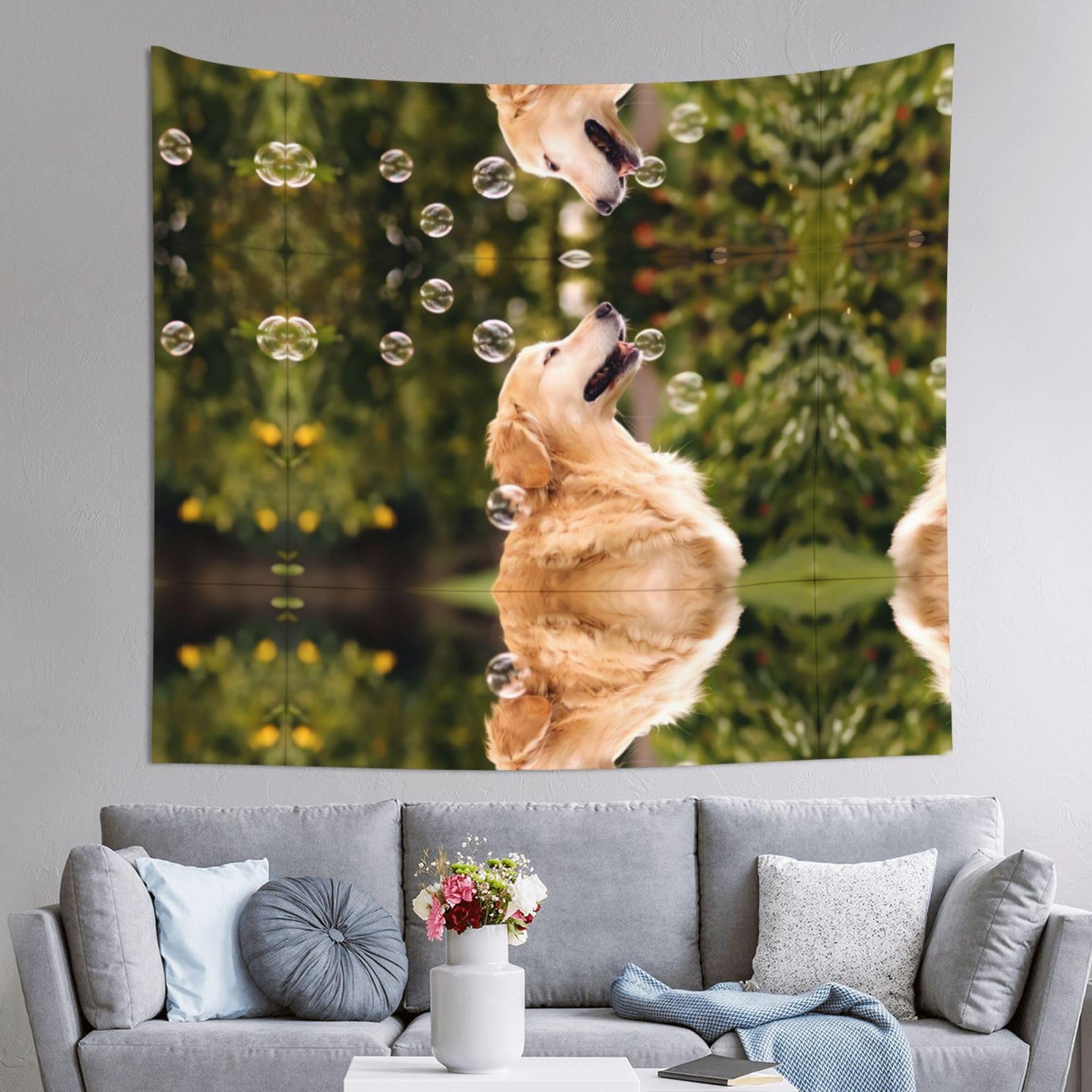 HLSBSSL 60x51in dog Printed Tapestry Tablecloth for Dormitory and Picnic Rooms - Multifunctional Fabric Hanging