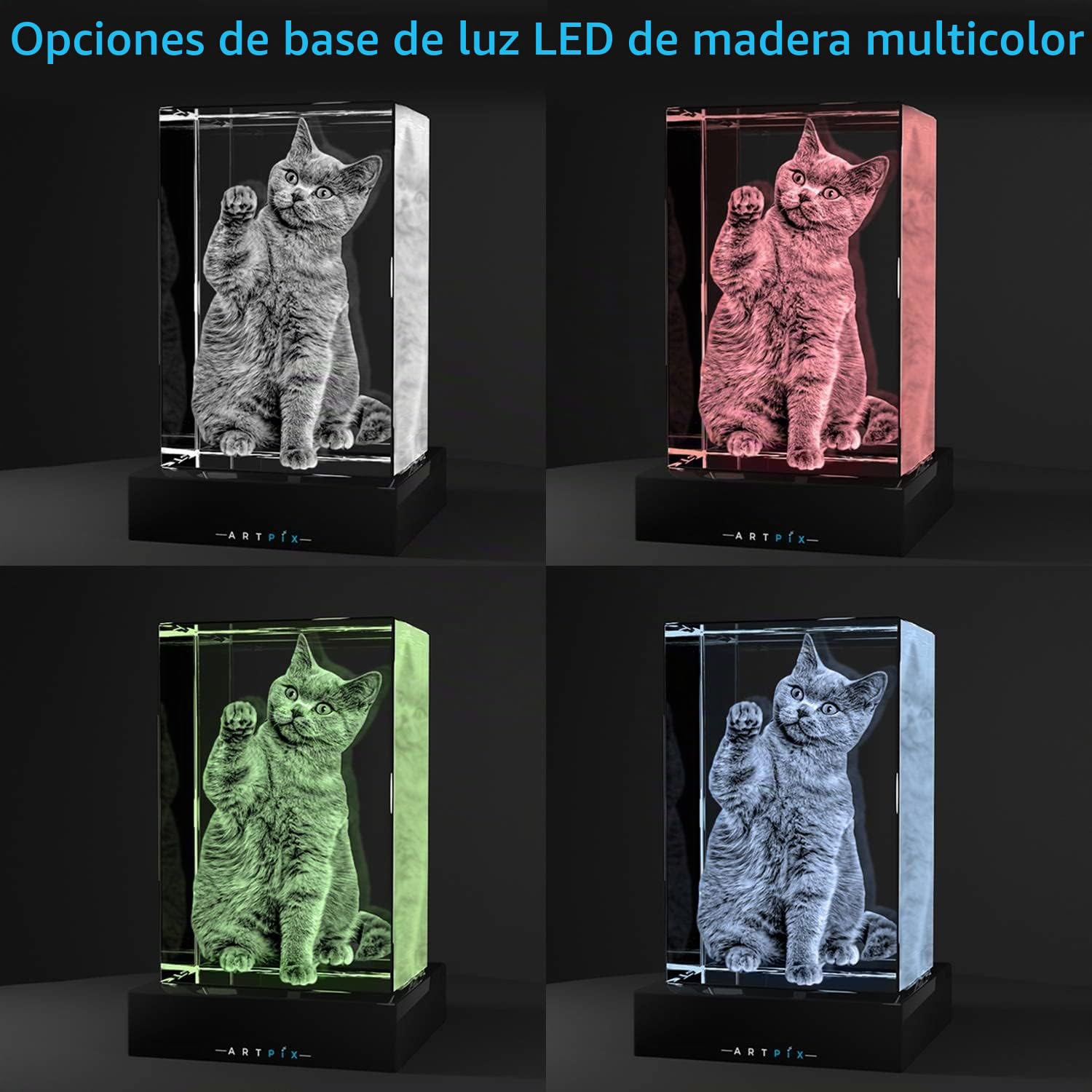 ArtPix 3D Crystal Photo, regalo personalizado con su propia foto, imagen grabada con láser 3D, cristal rectangular grabado, regalos de cumpleaños conmemorativos para mamá, papá