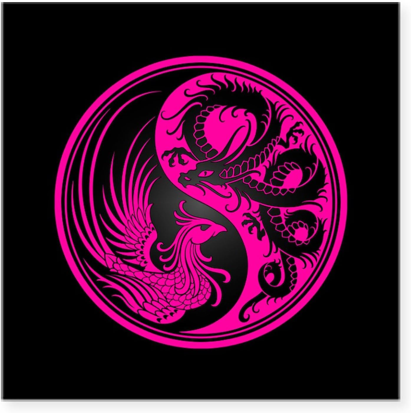 CafePress Dragon Phoenix Yin Yang Pink and Black Sticker Square Bumper Sticker Car Decal