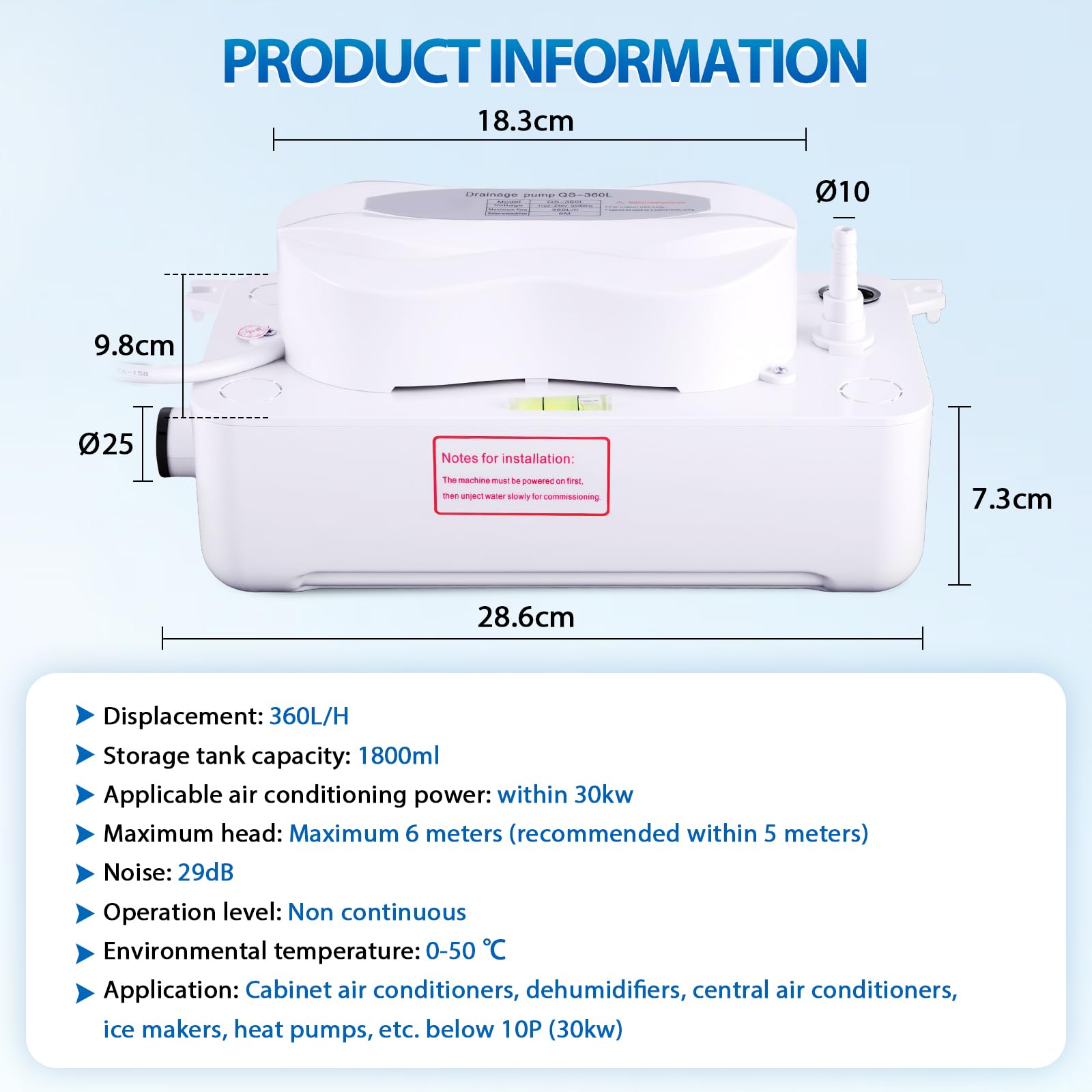 BAOSHISHAN Pompa di drenaggio dell'aria condizionata 360L/h Pompa di drenaggio della condensa per inferiore a 30 kilowatt Macchine/gelatiere/deumidificatori/congelatori di Cabinet