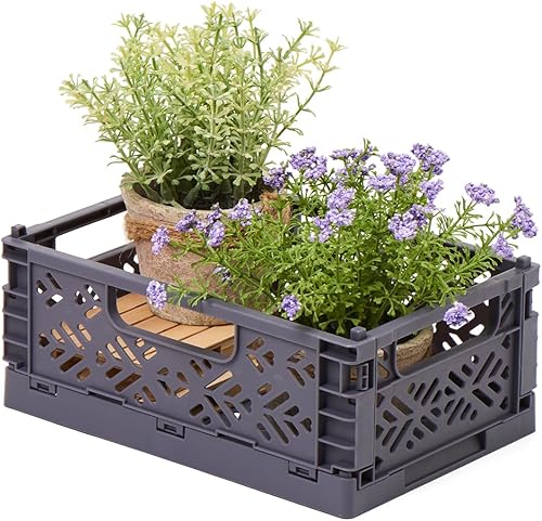 Miniatura 5 de EZOWare Cajas de almacenamiento de plástico plegables medianas, juego de 6 contenedores organizadores apilables, contenedores plegables para el