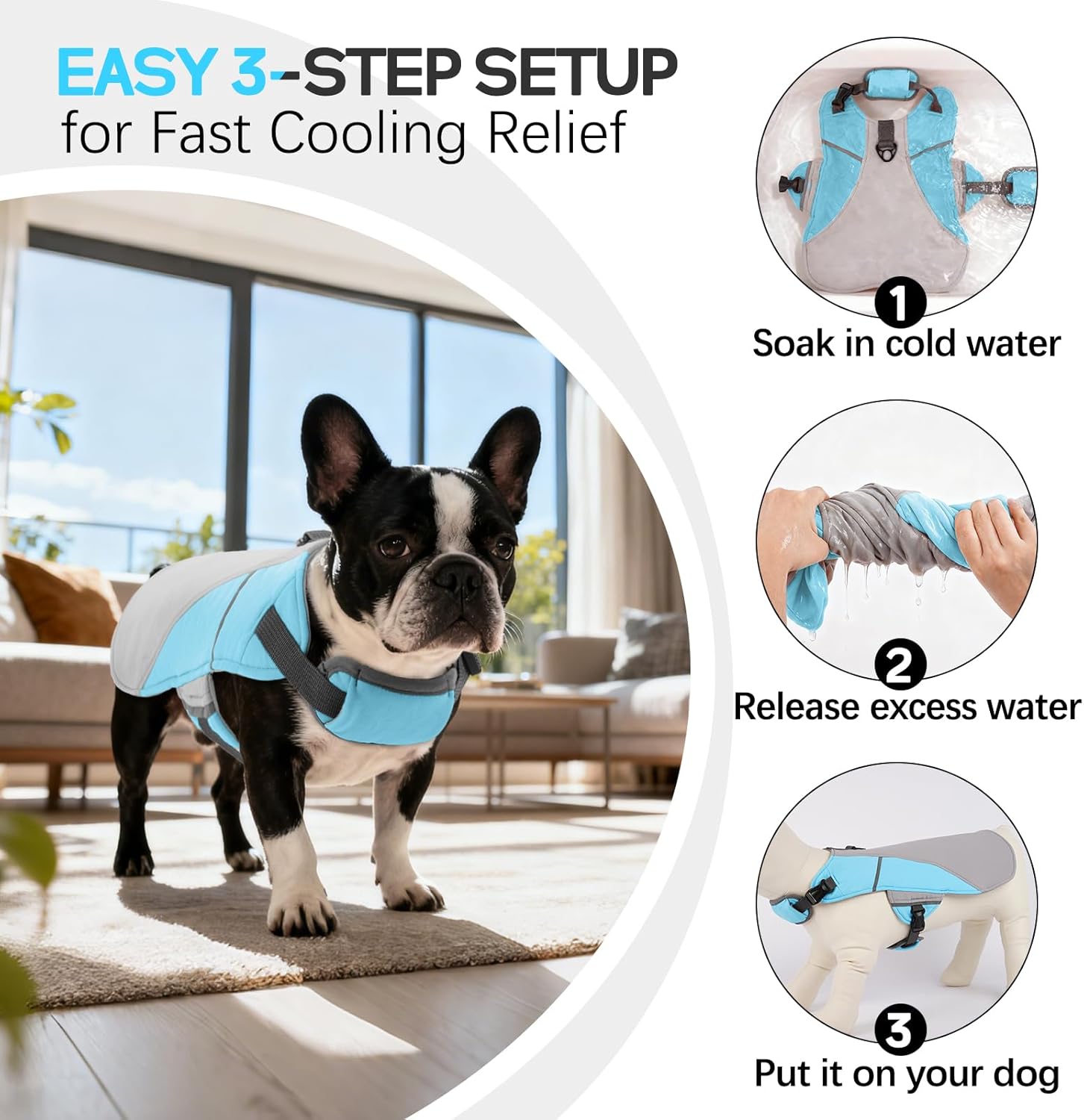 DENTRUN Dog Cooling Vest with Dual Absorbent Core, Adjustable Sun Protective Vest for Hot Weather, Doggie Ice Jacket Hiking Travel Summer Essentials, Reflective, Sun Protective Vest, Blue S