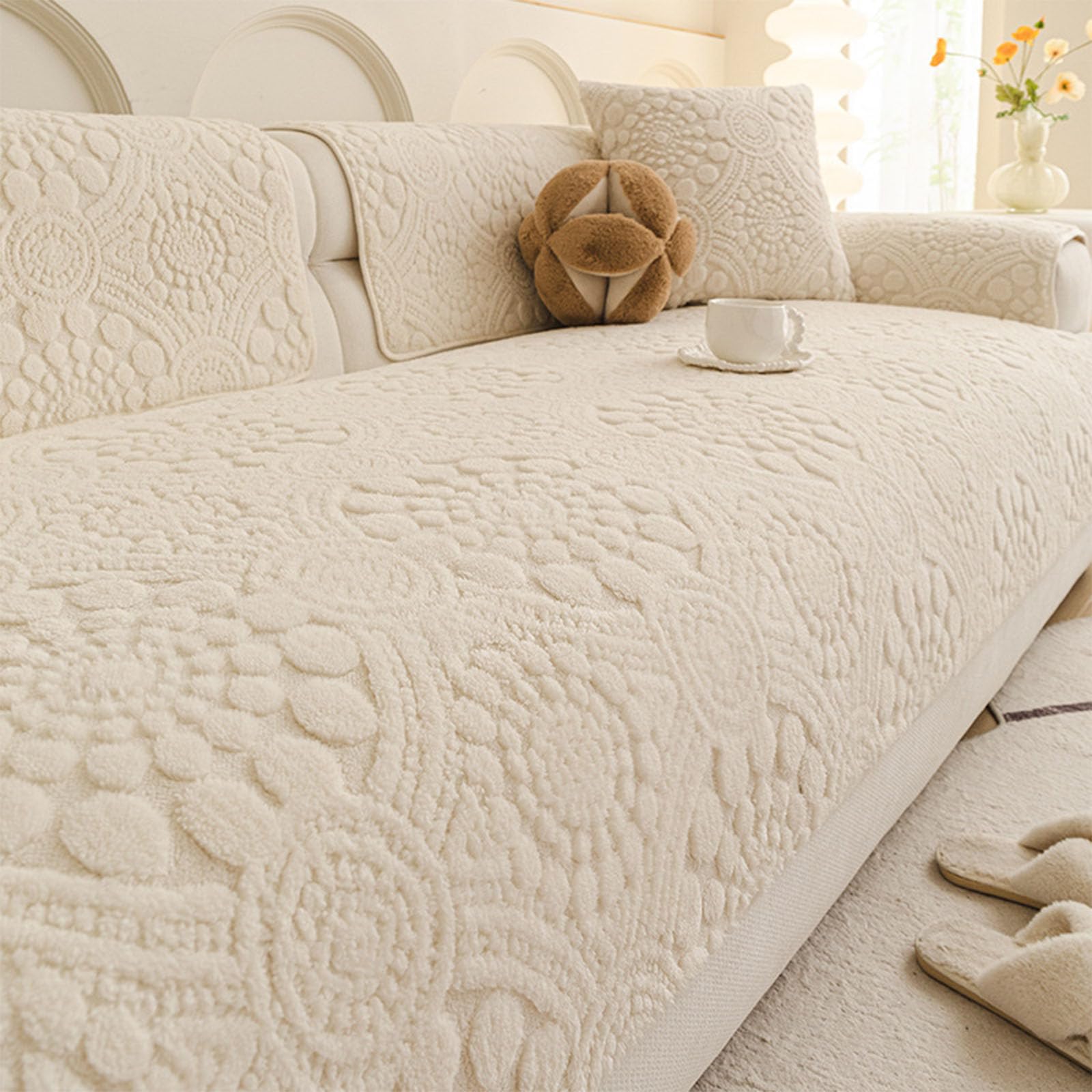 Housse de canapé lavable en flanelle de coton épaisse et confortable blanche