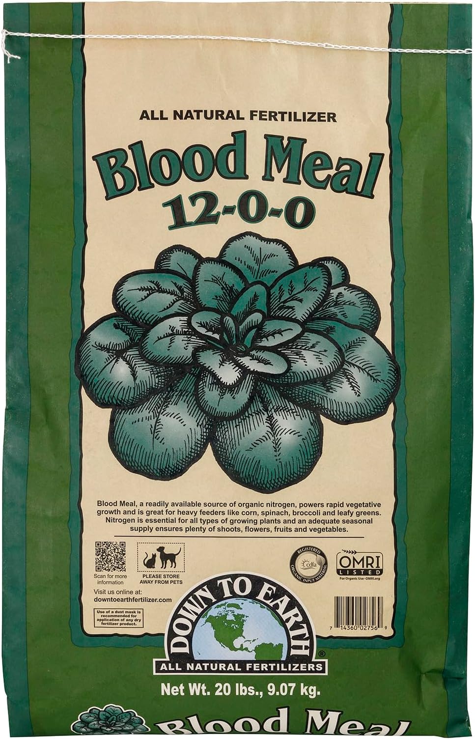 Organic Blood Meal - High Nitrogen Plant Food for Green Growth 12-0-0, 20 lb