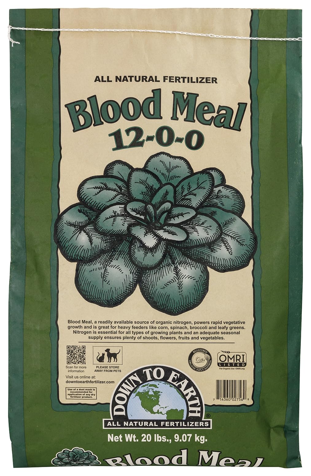 Organic Blood Meal - High Nitrogen Plant Food for Green Growth 12-0-0, 20 lb