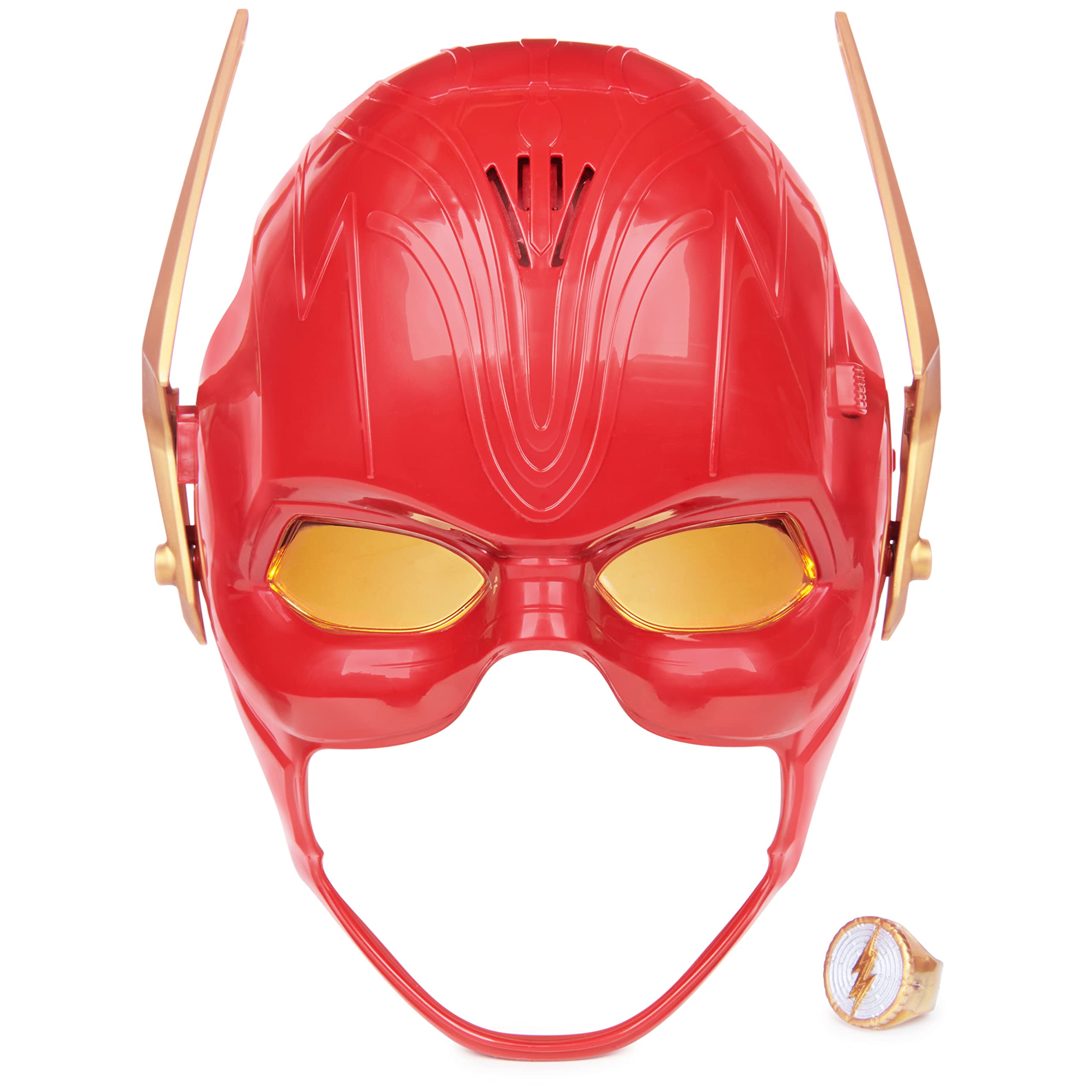 DC Comics, The Flash Hero Set, máscara icónica con visera y anillo, más de 15 sonidos y luces únicos, disfraz de juego de rol para niños y niñas, baterías incluidas, edades de 4 años en adelante