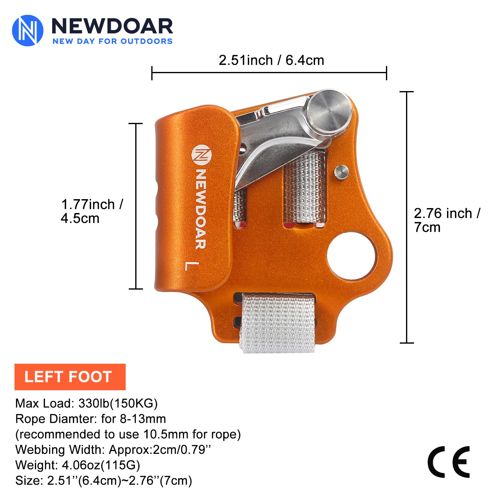 NewDoar Foot Ascender Riser Klettern Baum Baumpfleger Bergsteigen Abseilen Quick Step Ausrüstung Klettergerät für 8~13 mm Seil