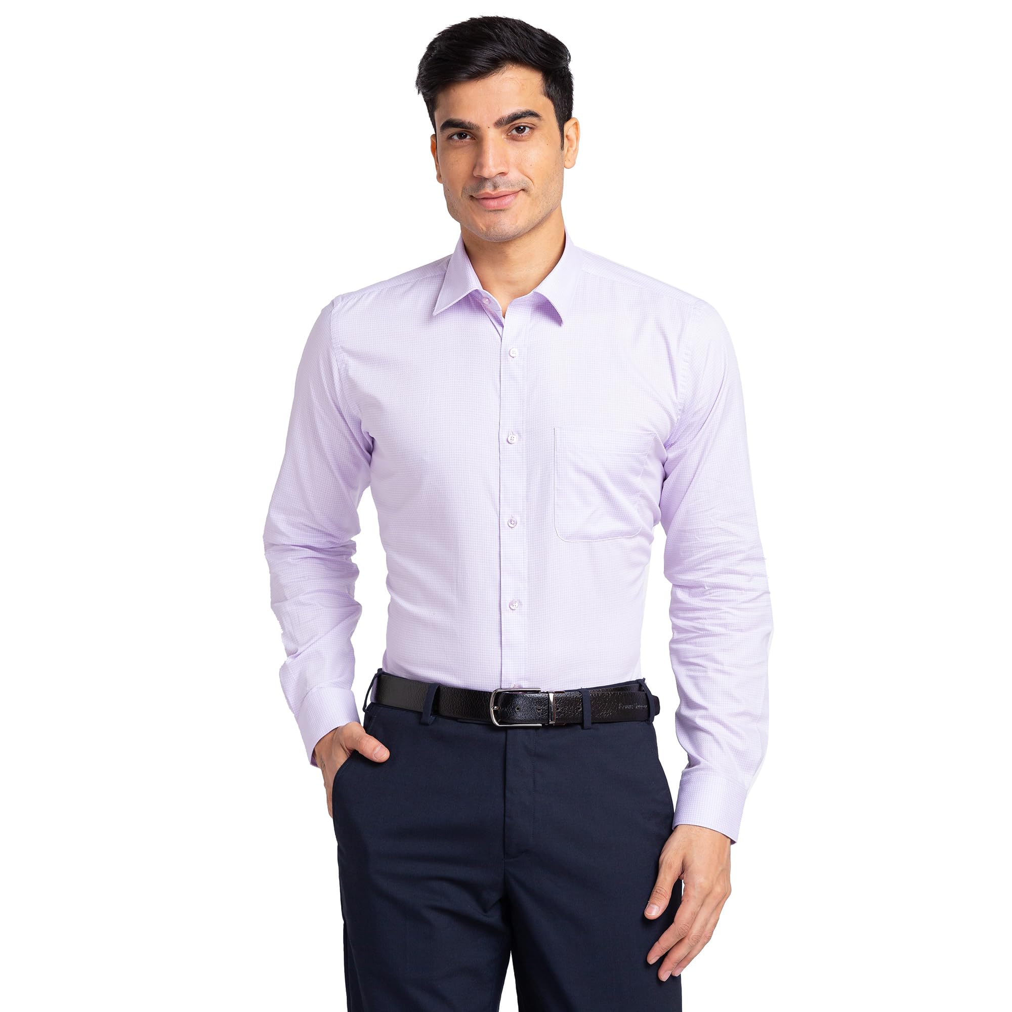 Raymond Men's Pure Cotton Checks Pattern Slim Fit Semi Cutaway Collar Full Sleeve Formal Shirt