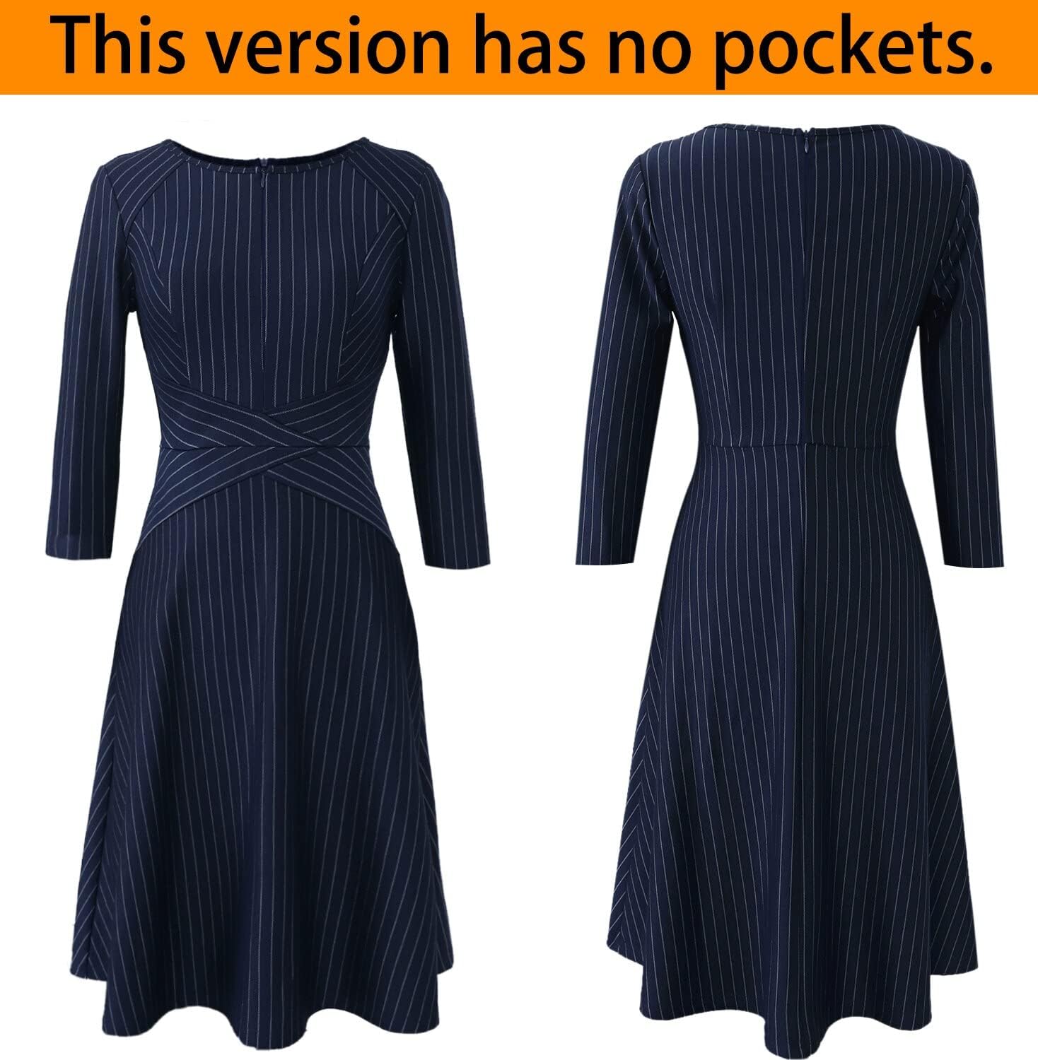 VFSHOW Womens Work Business Front Zipper A-Line Dresses 3/4 Sleeve Office Church Fit and Flare Skater Swing Knee Length Dress