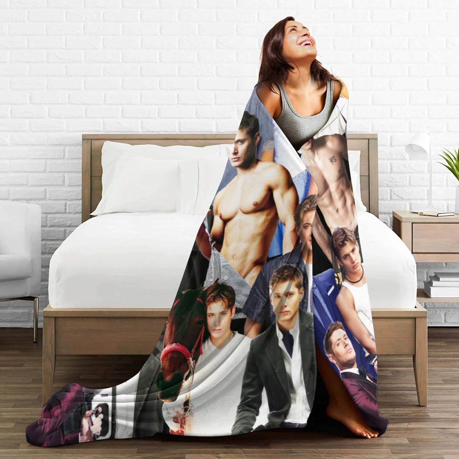 Jensen Ackles Fleece-Überwurfdecke, ultraweich, gemütlich, luxuriös, flauschige Decke für Couch, Bett, Sofa, leichte, warme Plüschdecken, Bettwäsche für alle Jahreszeiten, 152 x 127 cm